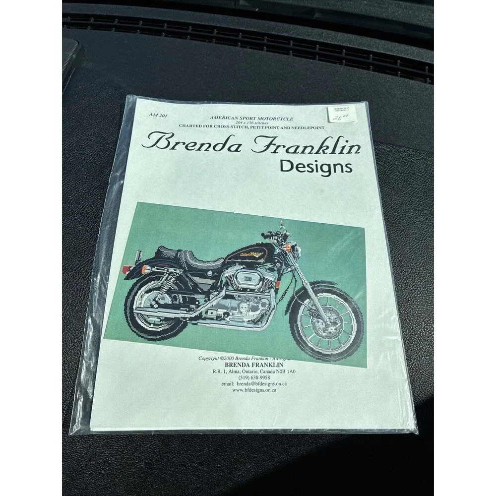 American Sport Motorcycle Cross Stitch Needlepoint Pattern AM201 Vintage Y2K